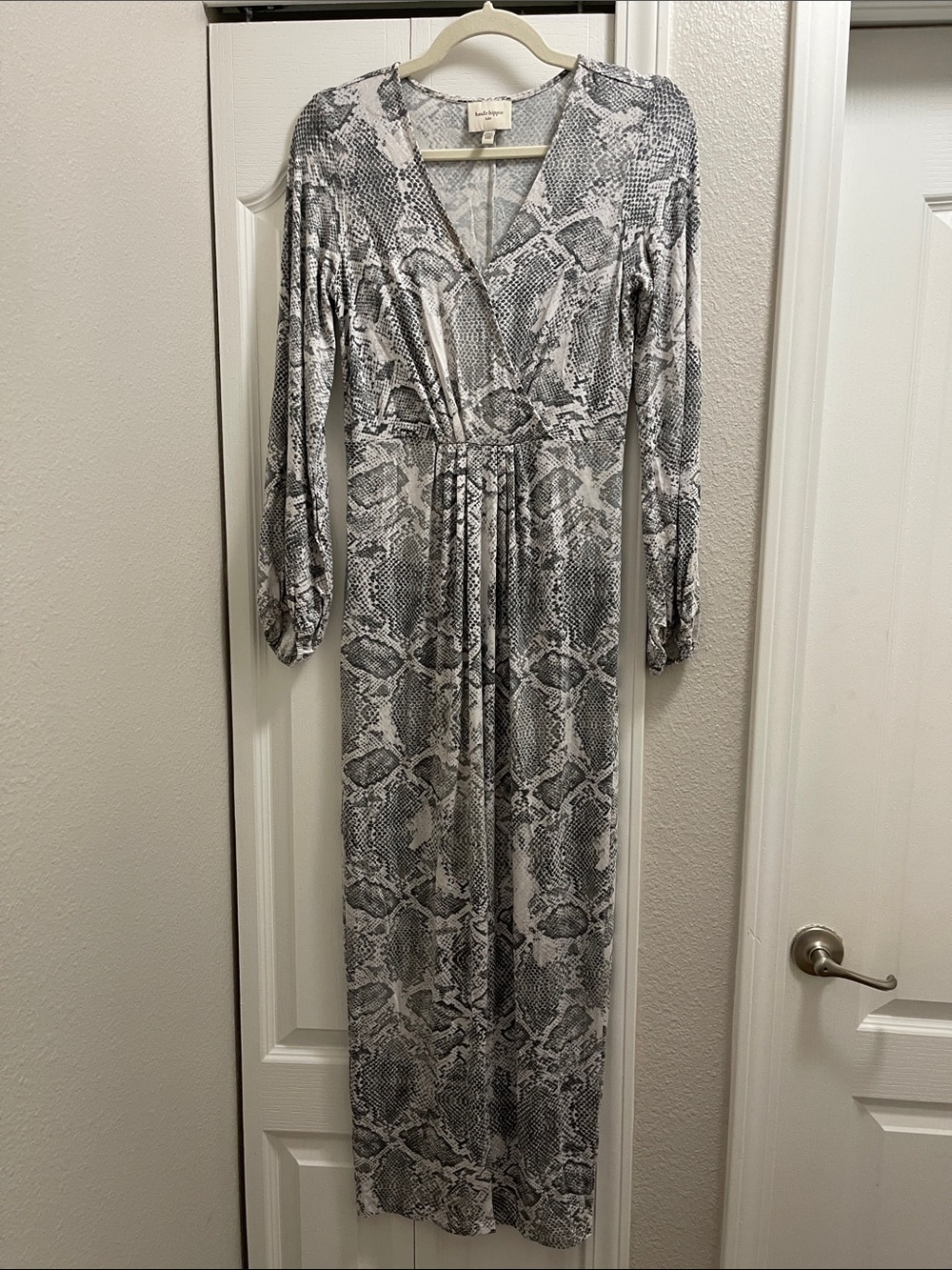 Haute Hippie Gray & White Snake-Print V-Neck Maxi Dress